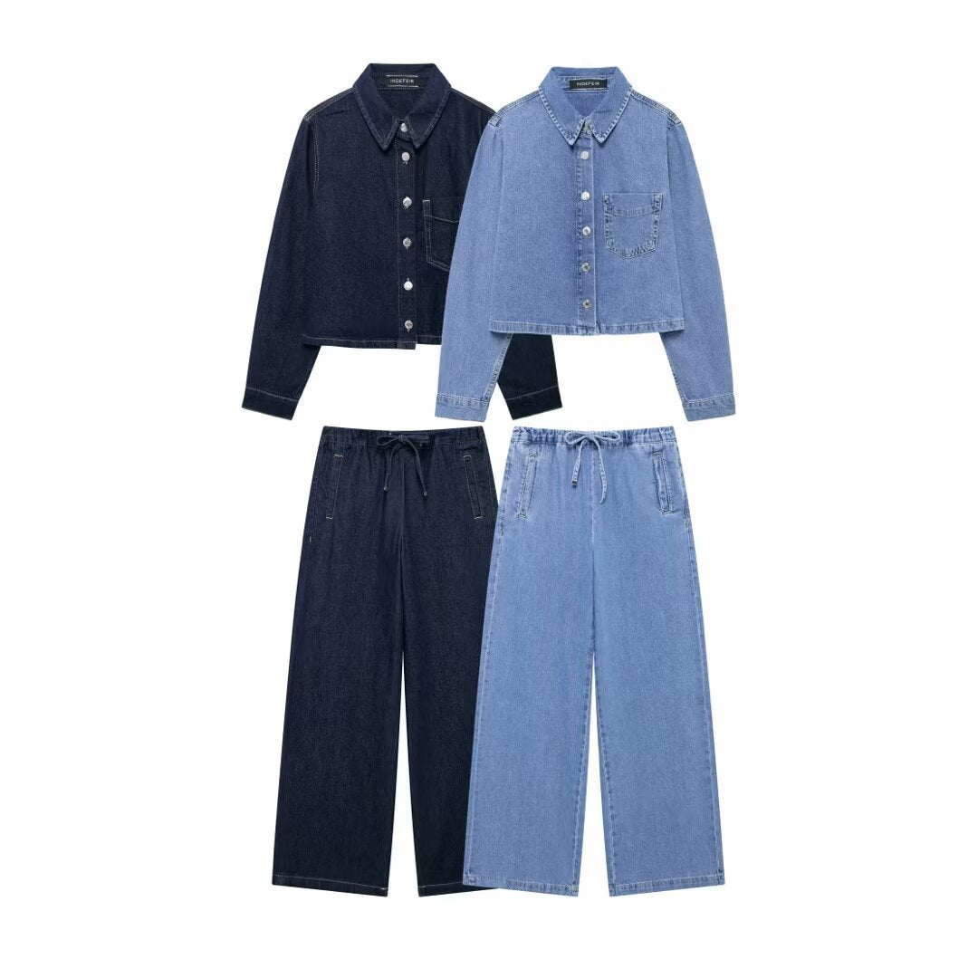 Fashionable temperament French fashion washed blue denim suit