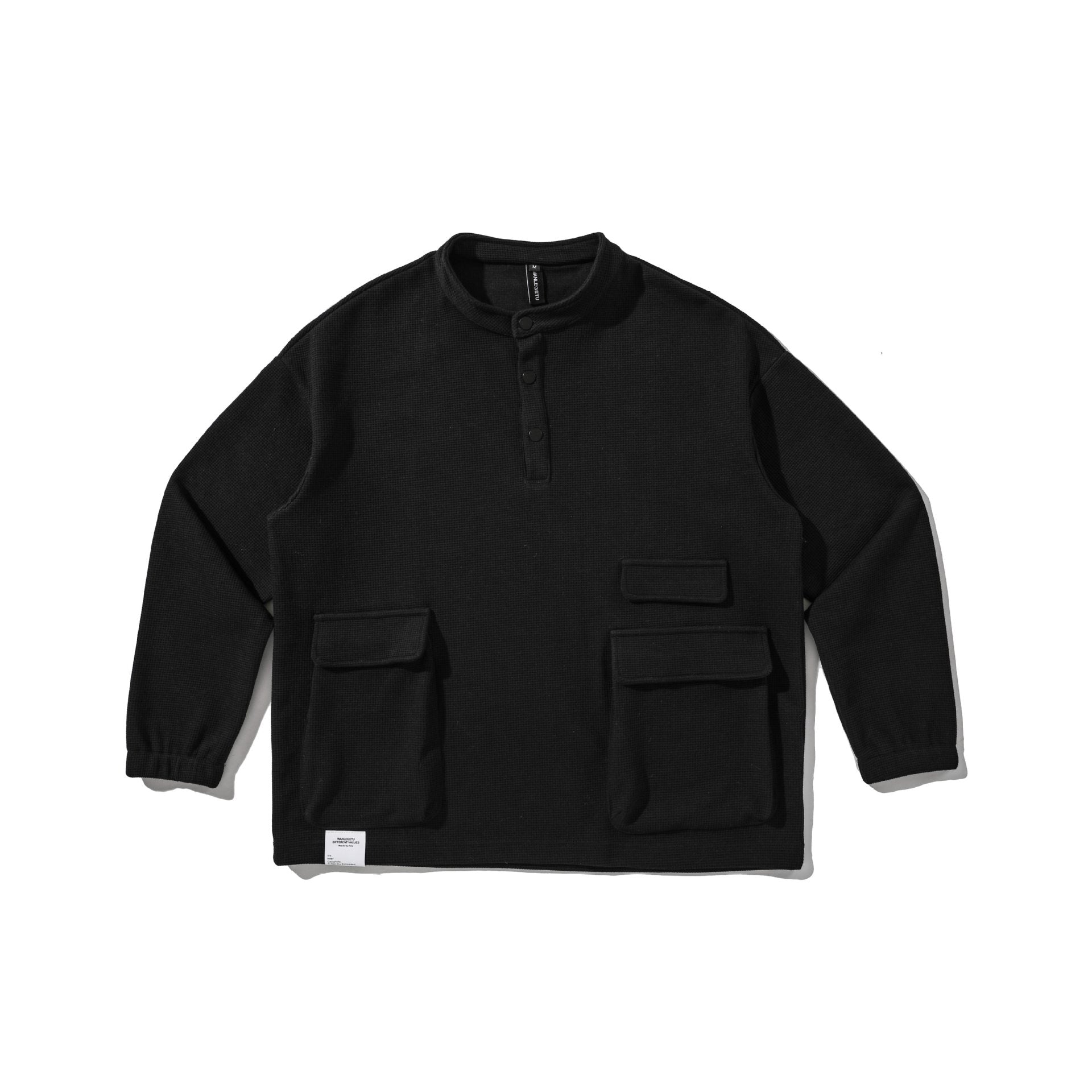 Hoodie Oversize Casual de Punto Waffle con Cuello Henley – Unisex