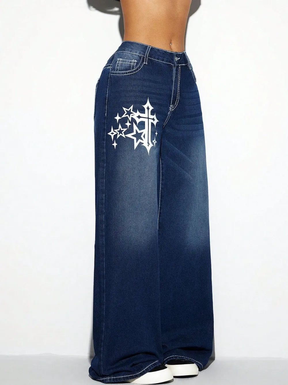 Pantalón Denim Pierna Ancha – Diseño Cruzado