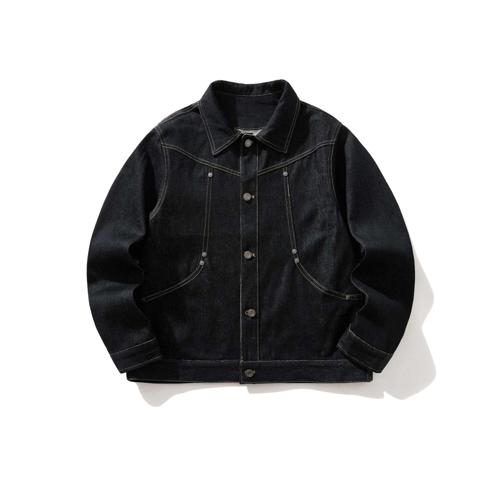 Chaqueta de Jean Negro para Hombre – Estilo Urbano con Detalles Remachados