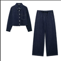 Fashionable temperament French fashion washed blue denim suit
