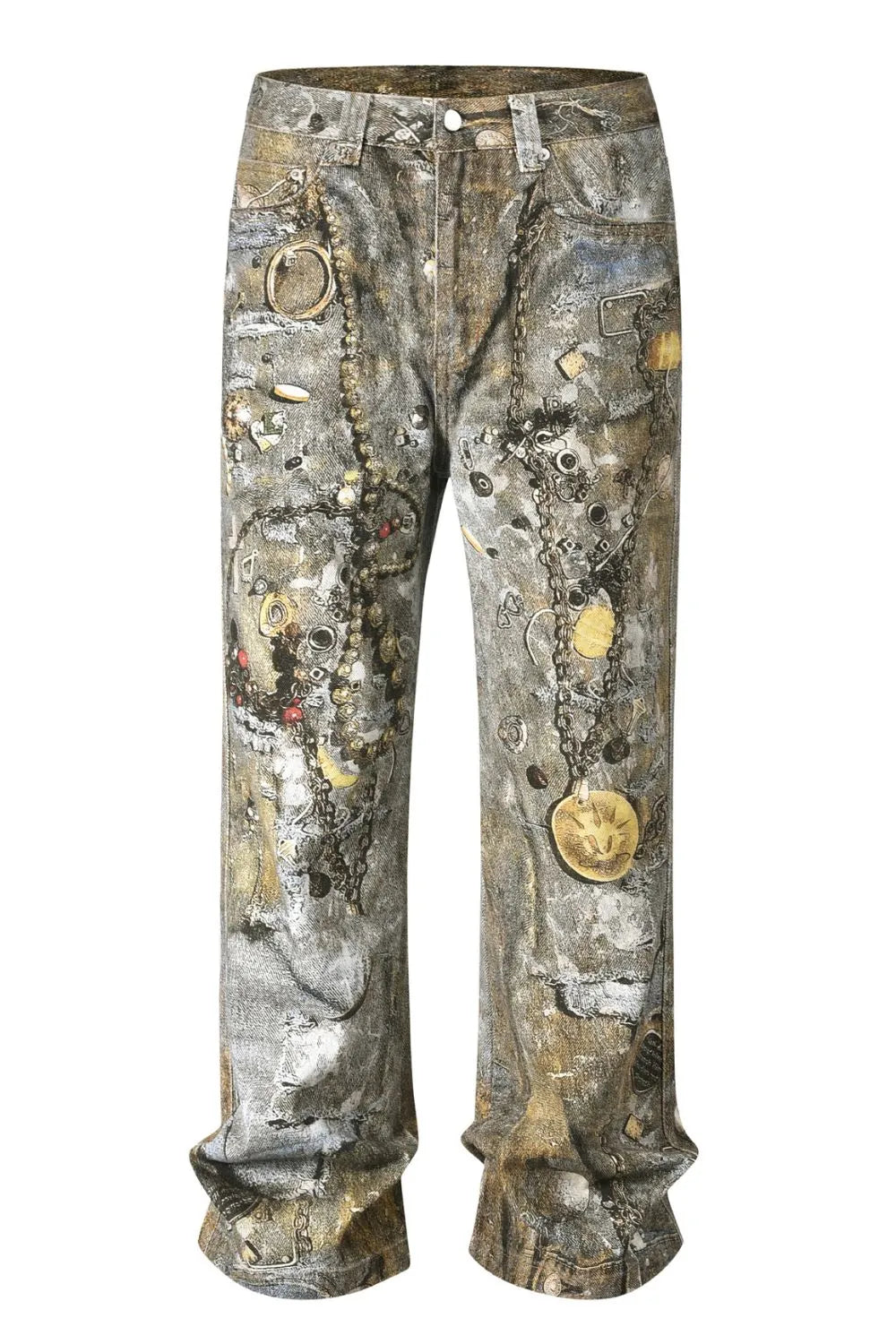 Jeans Rectos Anchos con Estampado y Bolsillos para Hombre