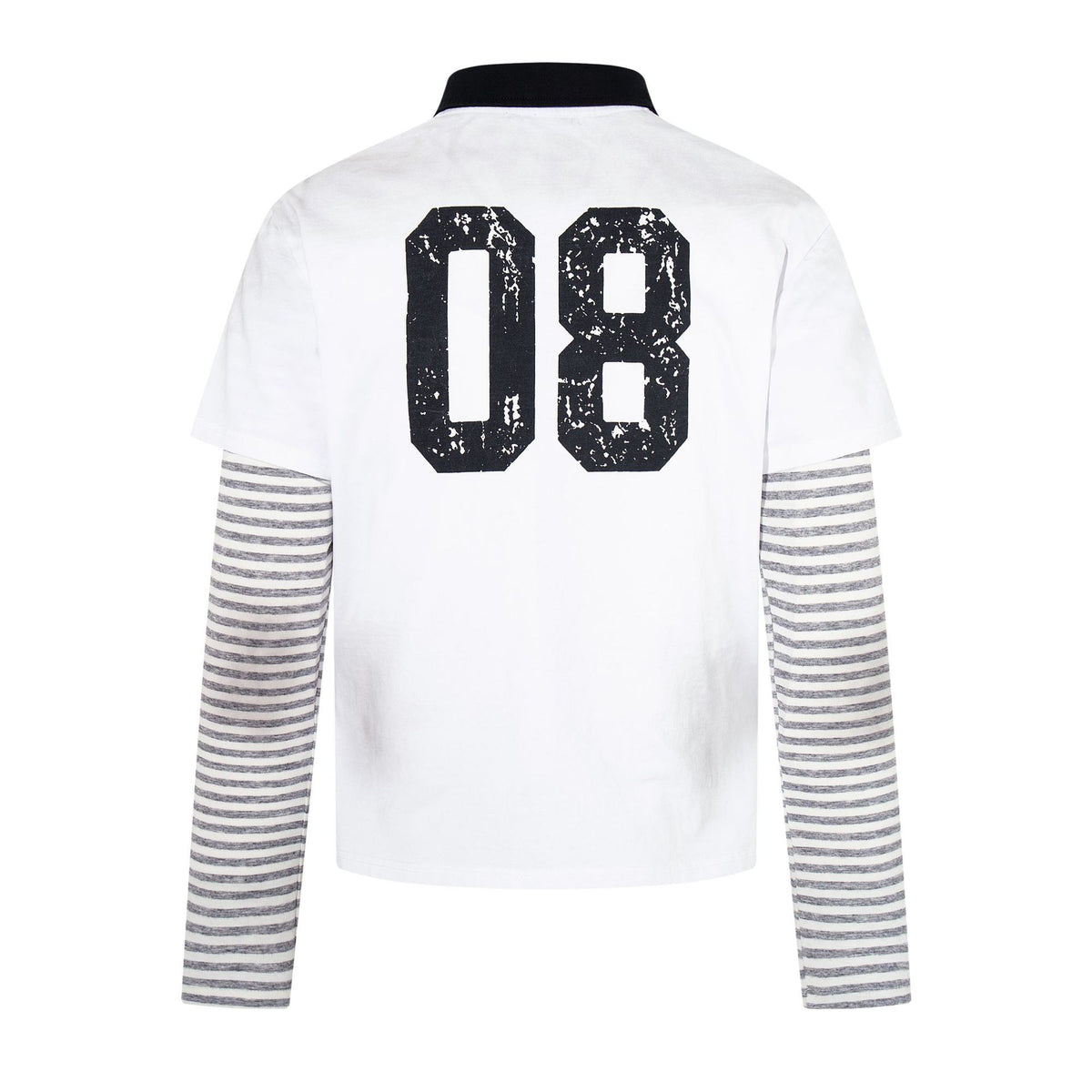 Striped patchwork fake two-piece long sleeved T-shirt for men