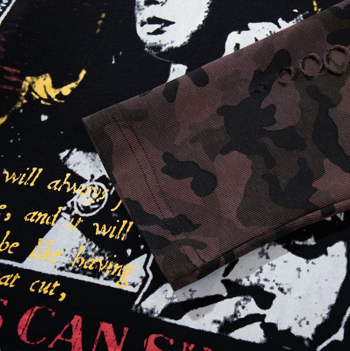 Retro camouflage patchwork fake two piece long sleeved T-shirt