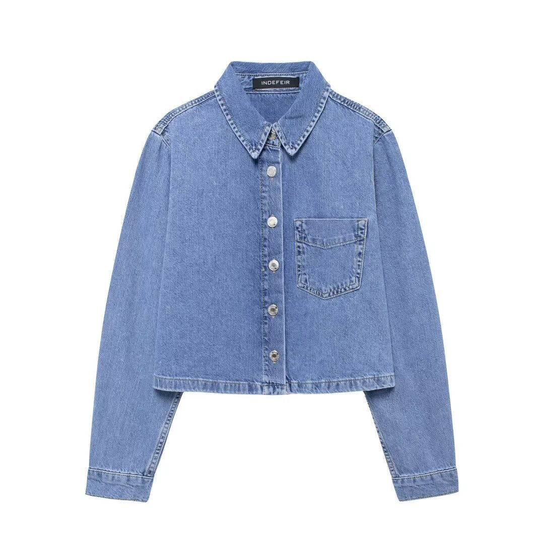 Fashionable temperament French fashion washed blue denim suit