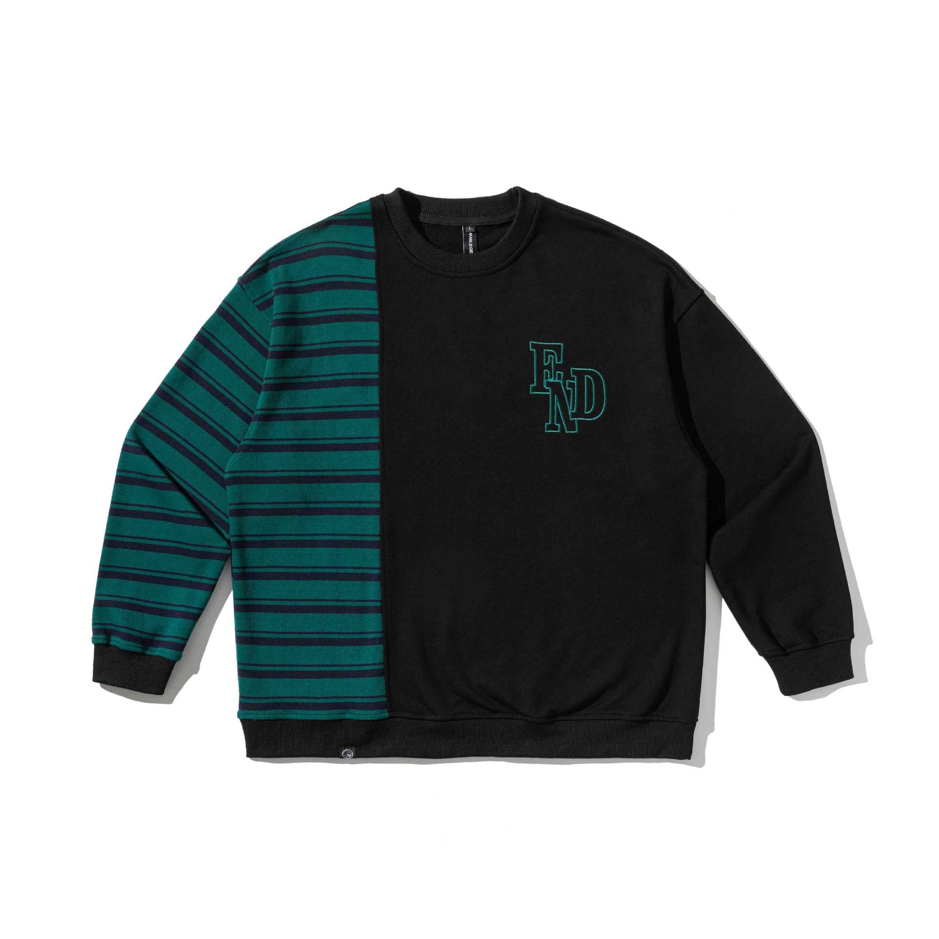 Sudadera con Capucha Oversize – Bloques de Color, Rayas y Bordado de Letras