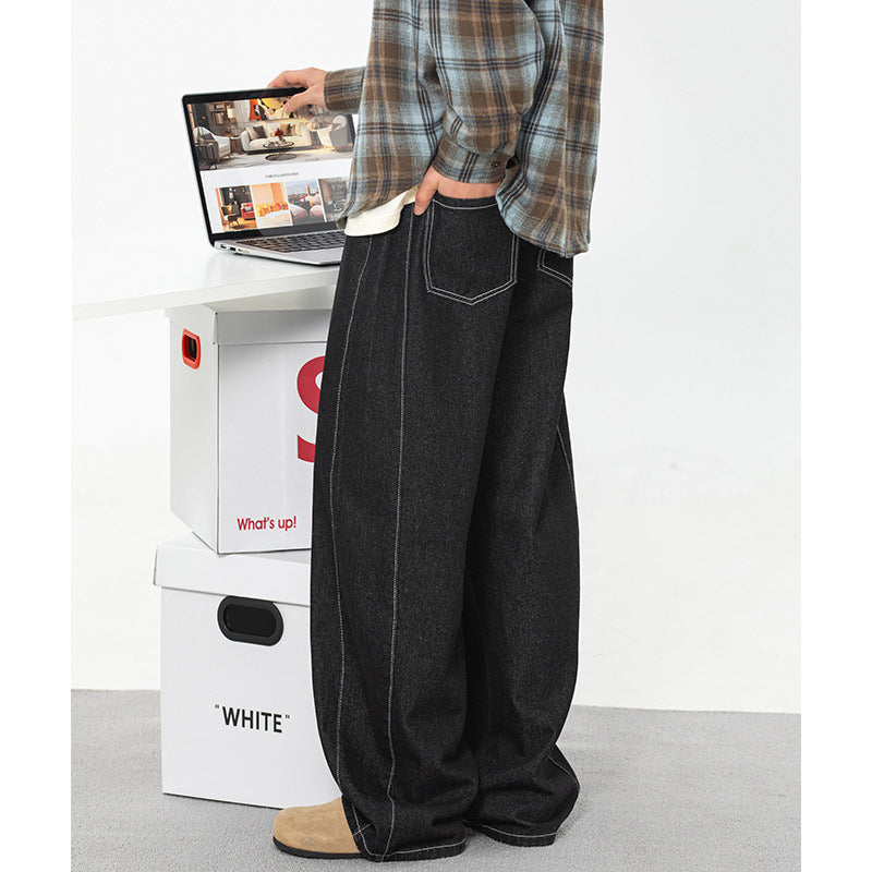 eans Vintage Hombre Pierna Recta con Costuras Decorativas y Raw Denim