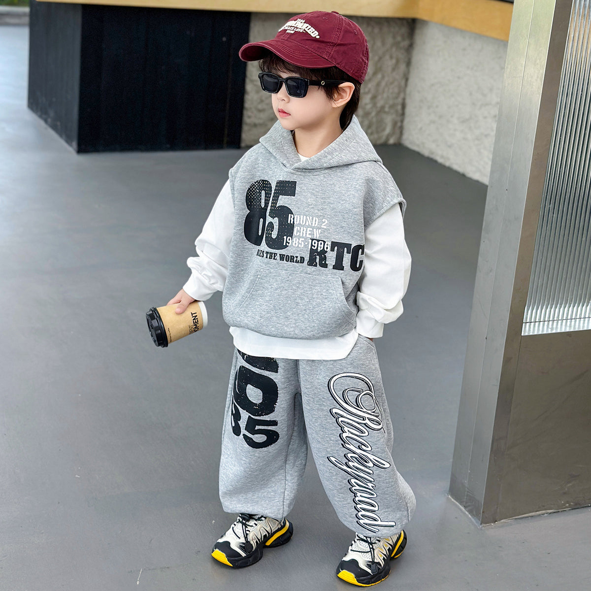 Boys'  Hooded Vest amp  Sweatshirt 3-Piece Sports Set