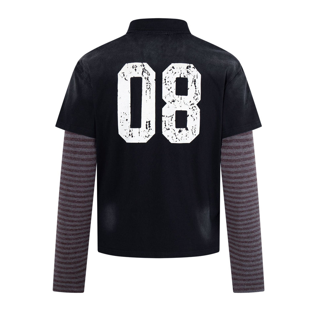 Striped patchwork fake two-piece long sleeved T-shirt for men