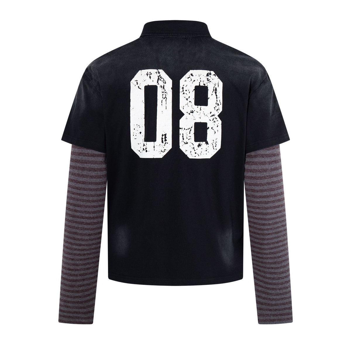 Striped patchwork fake two-piece long sleeved T-shirt for men