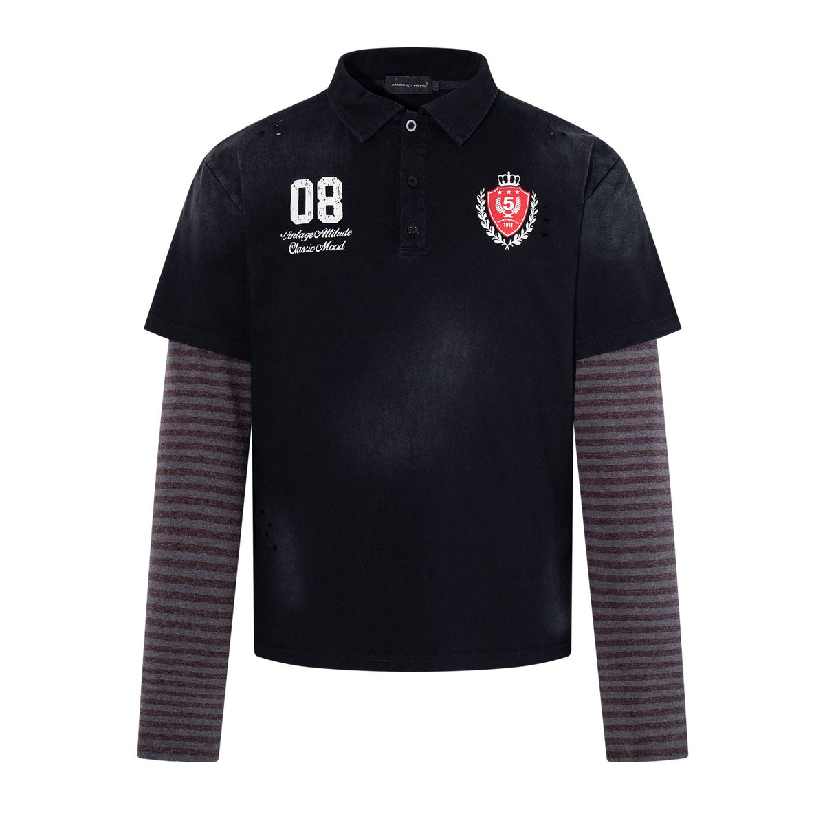 Striped patchwork fake two-piece long sleeved T-shirt for men
