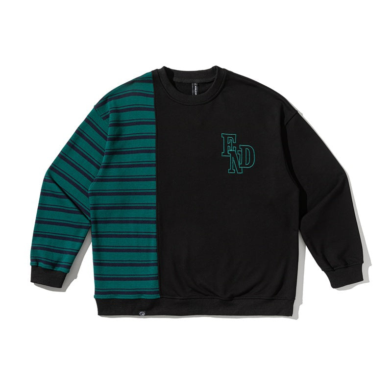 Sudadera con Capucha Oversize – Bloques de Color, Rayas y Bordado de Letras