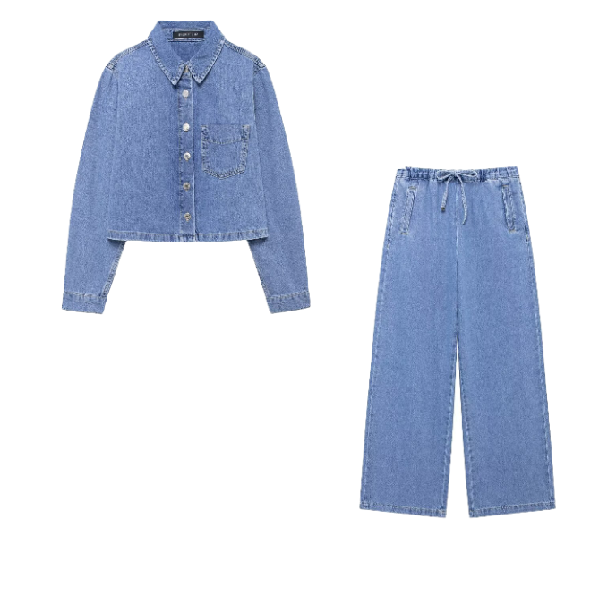 Fashionable temperament French fashion washed blue denim suit