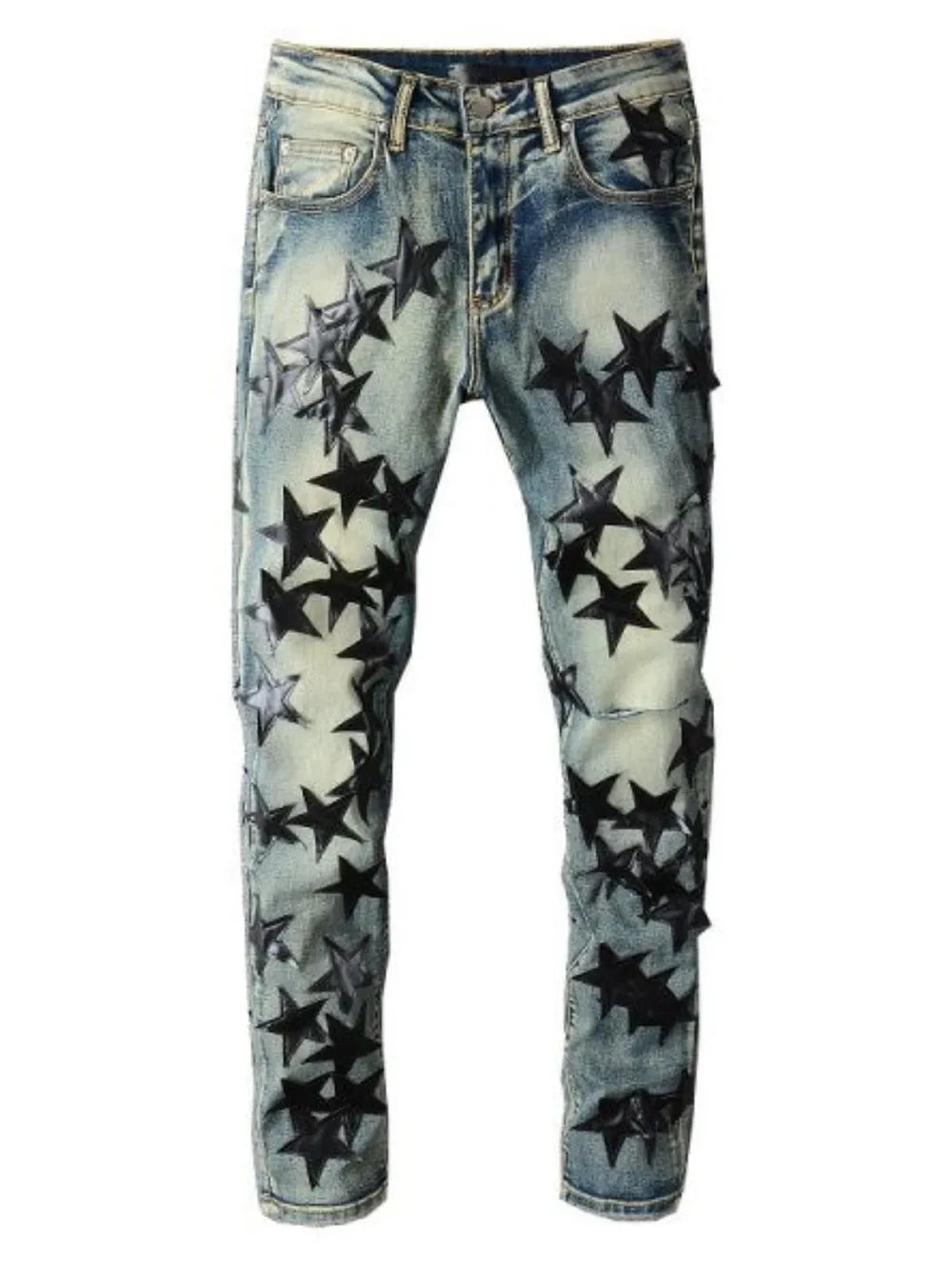 Pantalón Denim Slim Hombre – Lavado con Detalle de Estrellas