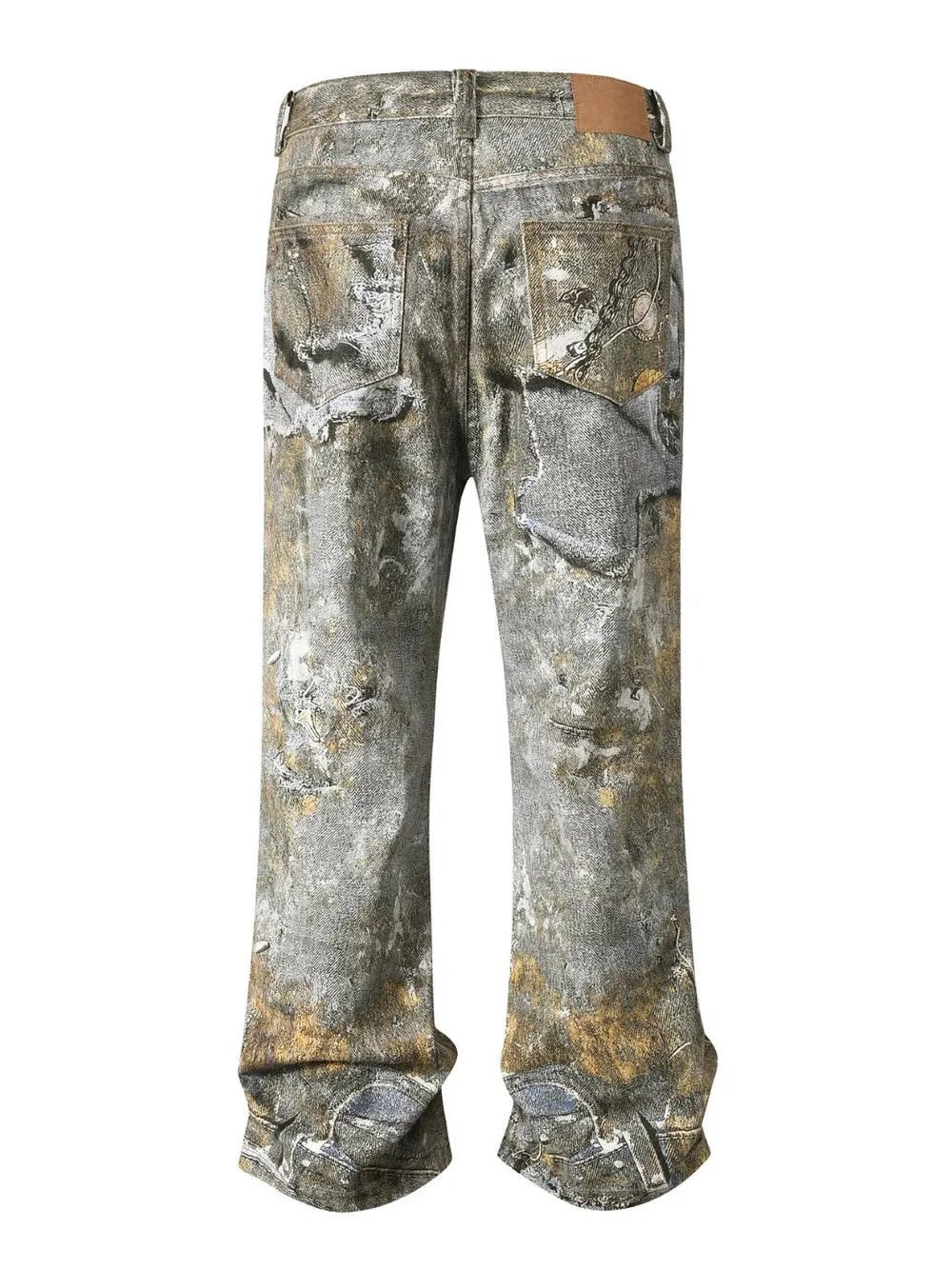 Jeans Rectos Anchos con Estampado y Bolsillos para Hombre