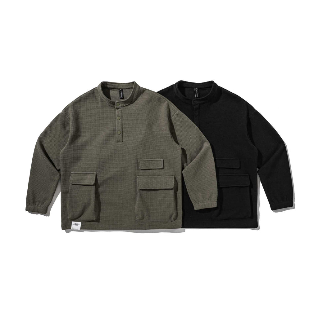 Hoodie Oversize Casual de Punto Waffle con Cuello Henley – Unisex