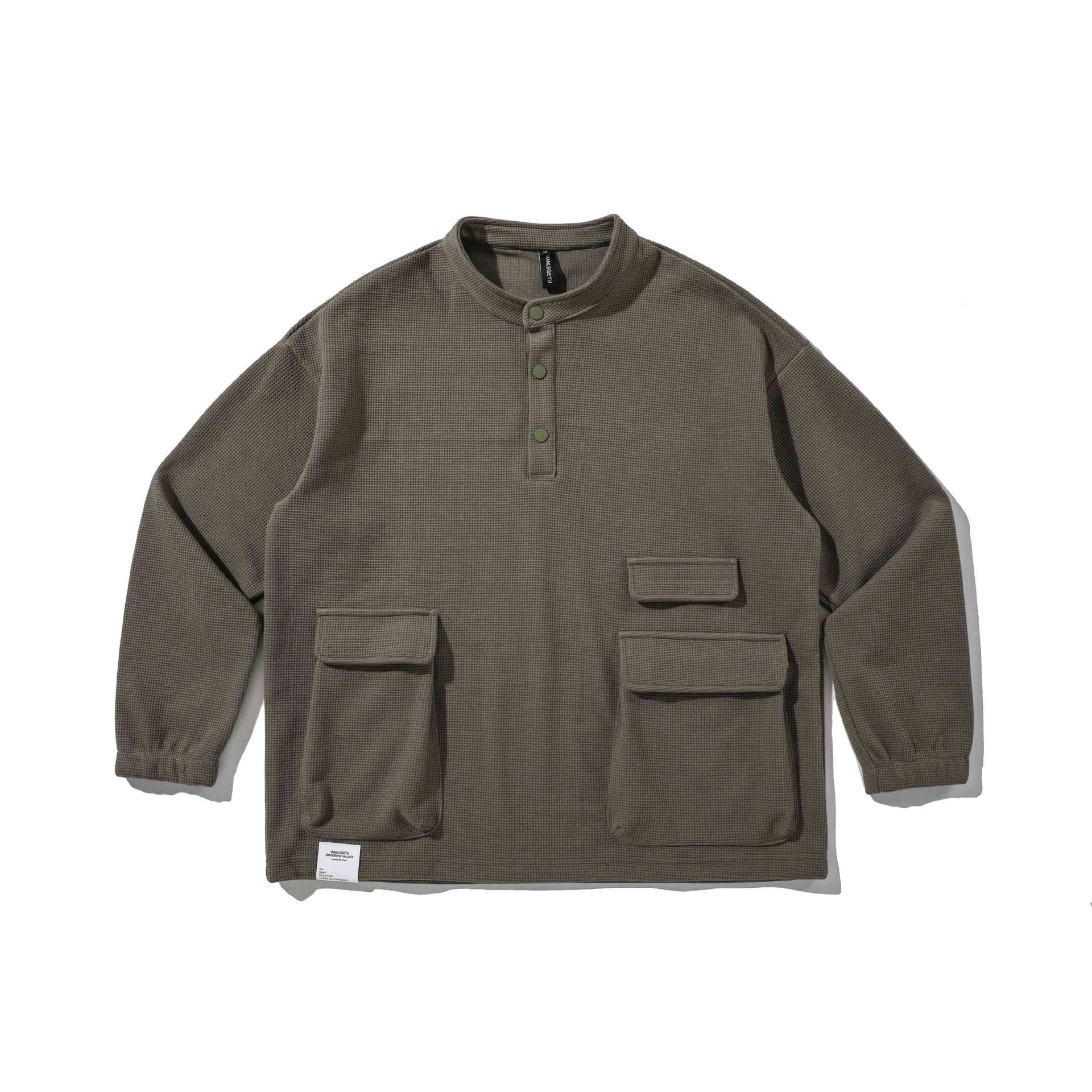 Hoodie Oversize Casual de Punto Waffle con Cuello Henley – Unisex