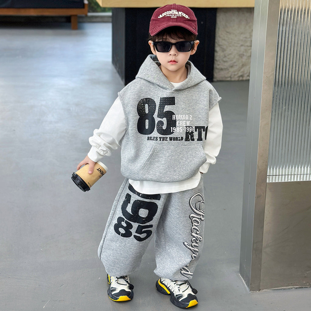 Boys'  Hooded Vest amp  Sweatshirt 3-Piece Sports Set