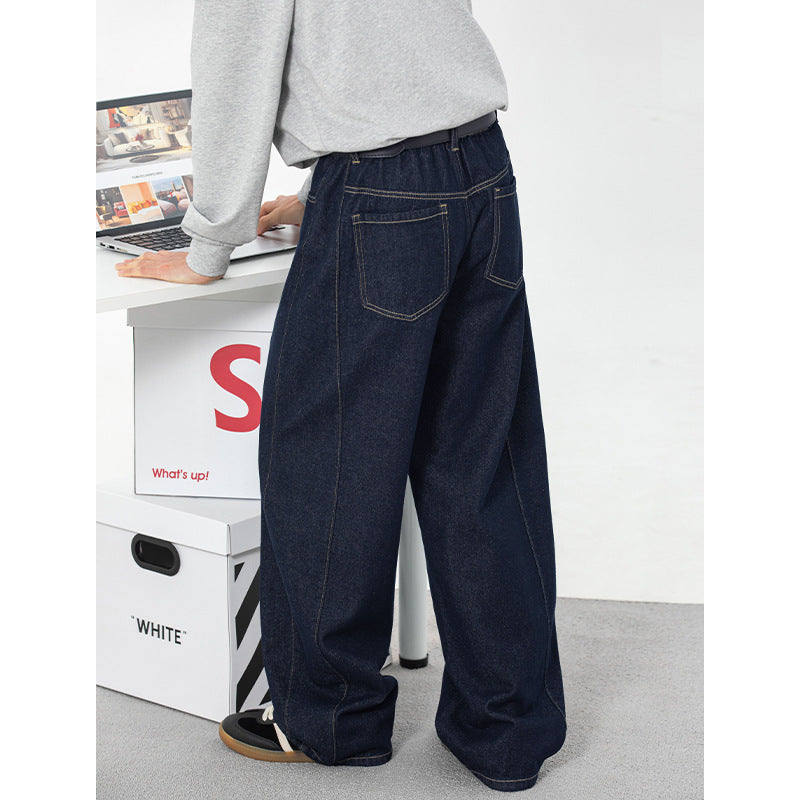 eans Vintage Hombre Pierna Recta con Costuras Decorativas y Raw Denim