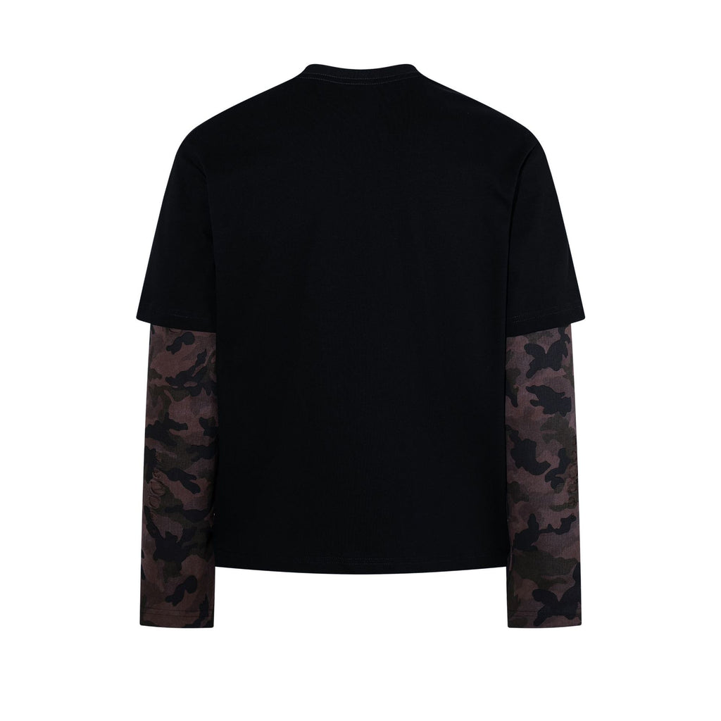 Retro camouflage patchwork fake two piece long sleeved T-shirt