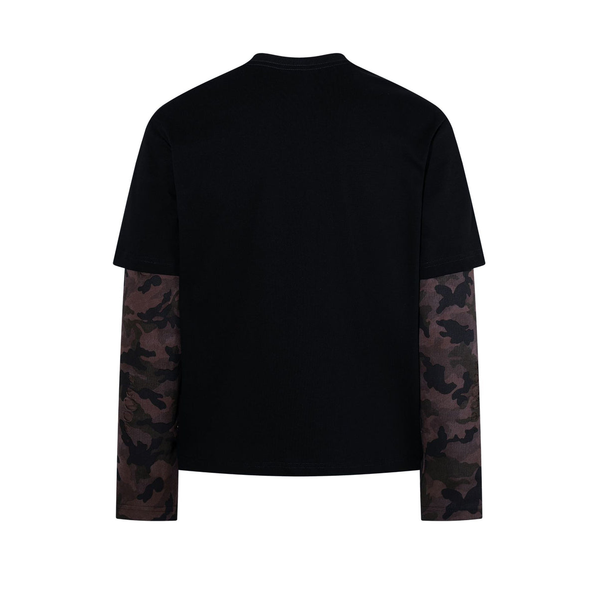 Retro camouflage patchwork fake two piece long sleeved T-shirt