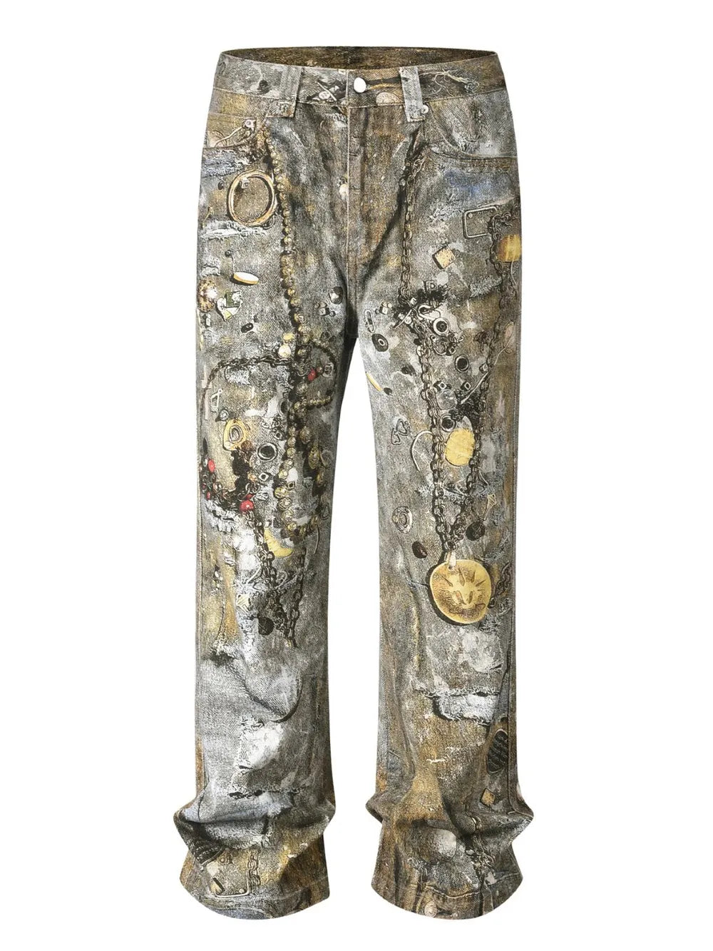 Jeans Rectos Anchos con Estampado y Bolsillos para Hombre