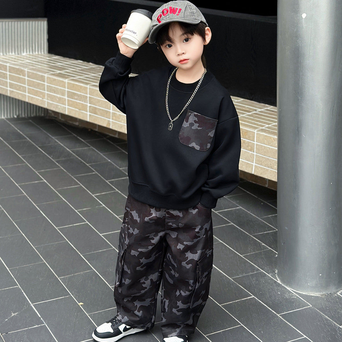 Boys Autumn Camouflage Hoodie and Pants 2-Piece Set