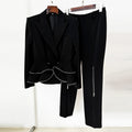 European and American celebrity fashion new zipper ruffle edge suit jacket, small leg pants set, two-piece set