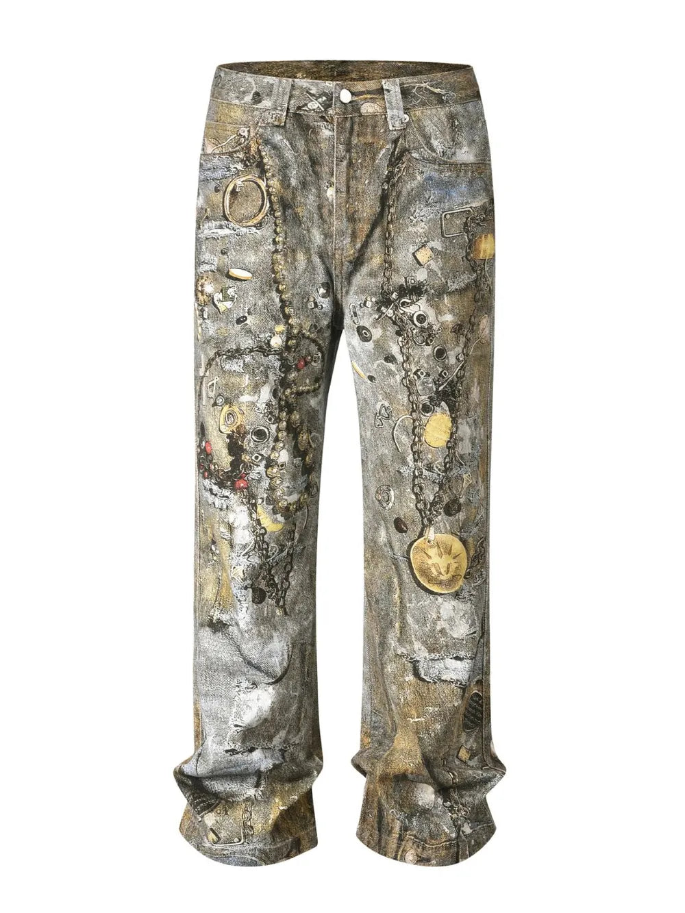 Jeans Rectos Anchos con Estampado y Bolsillos para Hombre