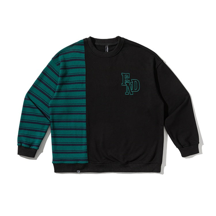 Sudadera con Capucha Oversize – Bloques de Color, Rayas y Bordado de Letras
