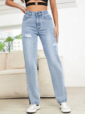Jeans Rectos con Abertura y Efecto Desgastado