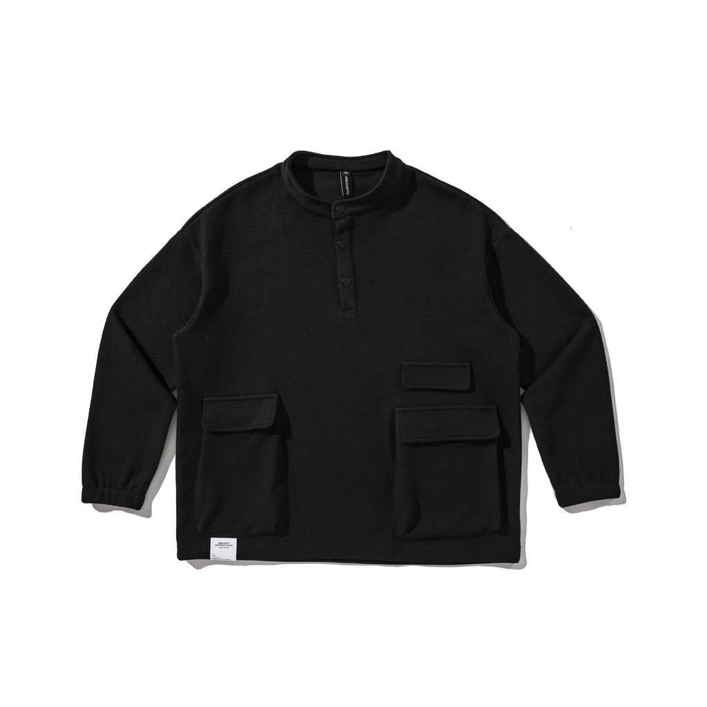 Hoodie Oversize Casual de Punto Waffle con Cuello Henley – Unisex