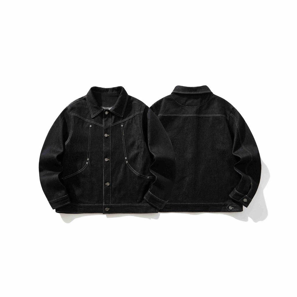 Chaqueta de Jean Negro para Hombre – Estilo Urbano con Detalles Remachados