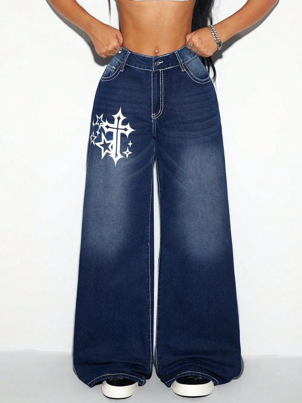 Pantalón Denim Pierna Ancha – Diseño Cruzado