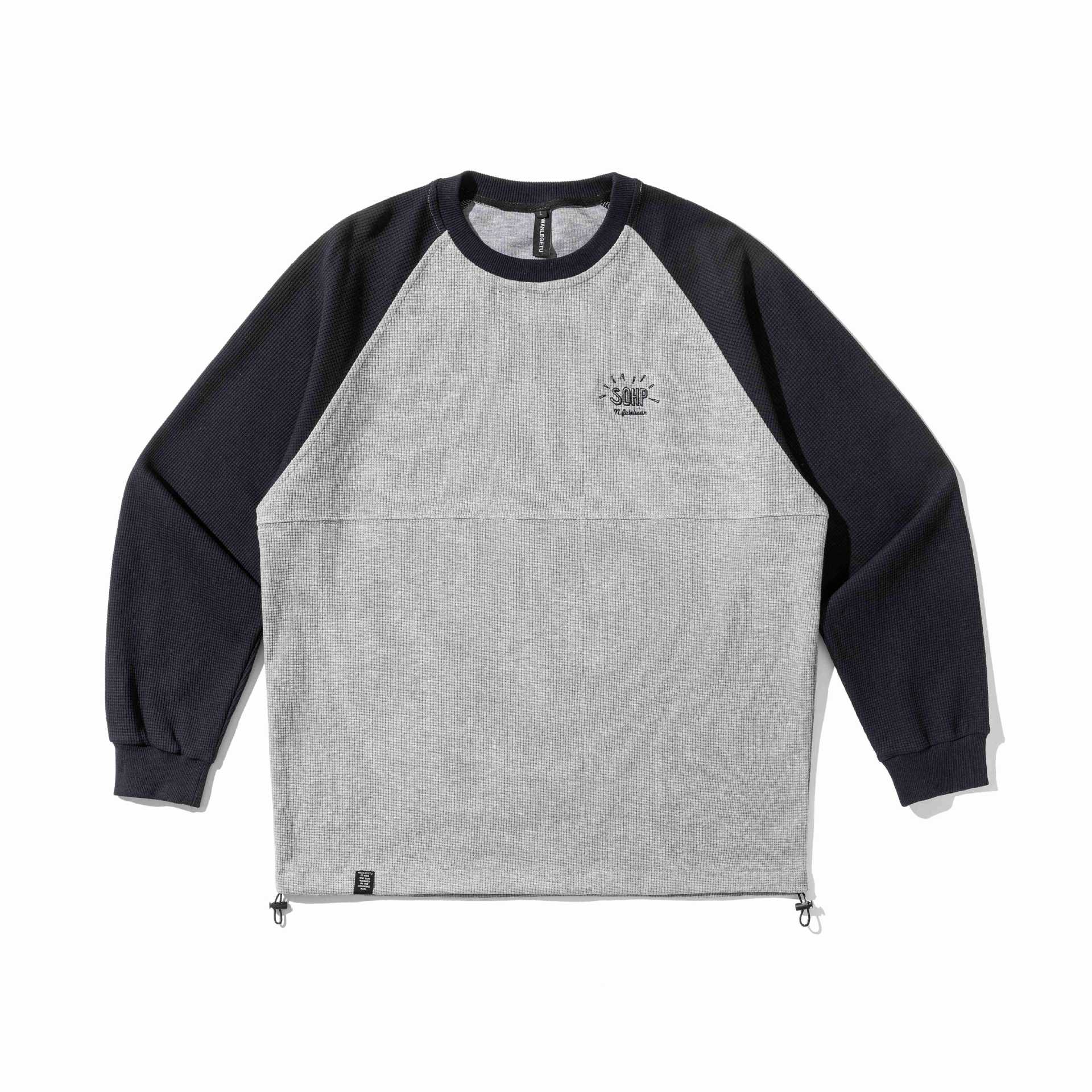 Hoodie Tejido Waffle Suelto con Bloques de Color y Hombro Drop