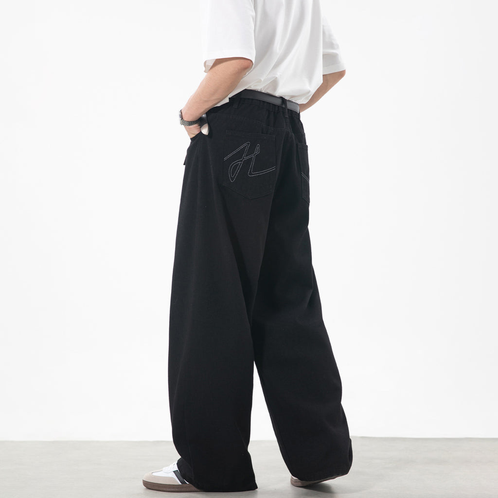 Jeans Rectos con Bloques de Color y Bordado para Hombre – Estilo Urbano Retro Jean Hombre Recto Color Block Bordado – Moda Primavera Street Style