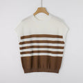 Striped Knitted Shirt Summer Women's Round Neck Contrast Short Sleeve T-shirt New Casual Loose Thin Top