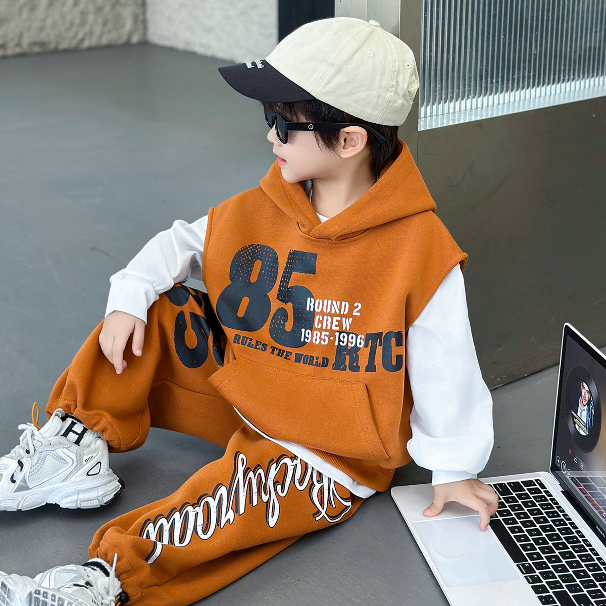 Boys'  Hooded Vest amp  Sweatshirt 3-Piece Sports Set